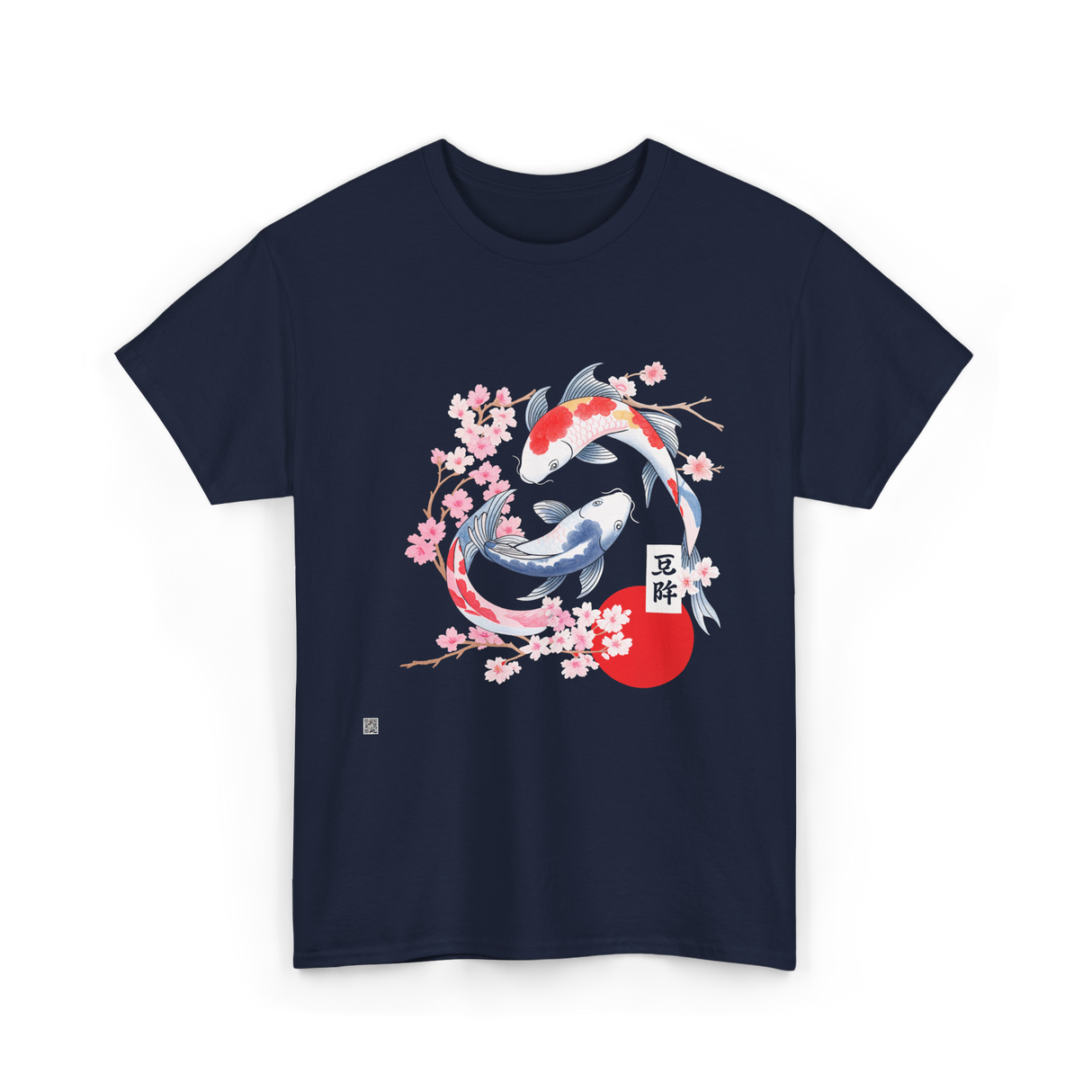 Koi Carp Cherry Blossom Art T-Shirt - Navy