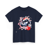 Koi Carp Cherry Blossom Art T-Shirt - Navy