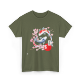 Koi Carp Cherry Blossom Art T-Shirt - Military Green