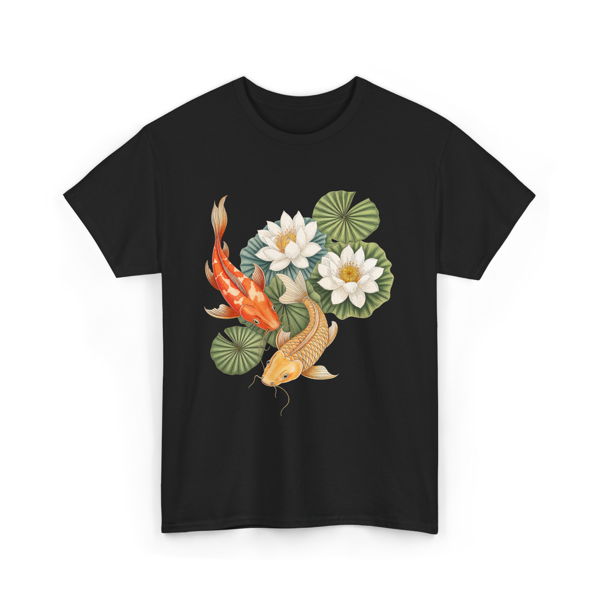 Koi Fish Lotus Pond Carp T-Shirt - Black