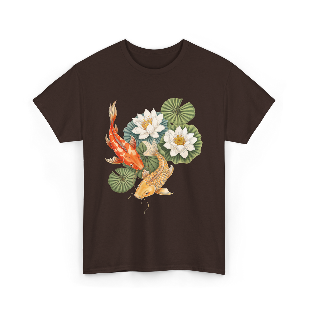 Koi Fish Lotus Pond Carp T-Shirt - Dark Chocolate