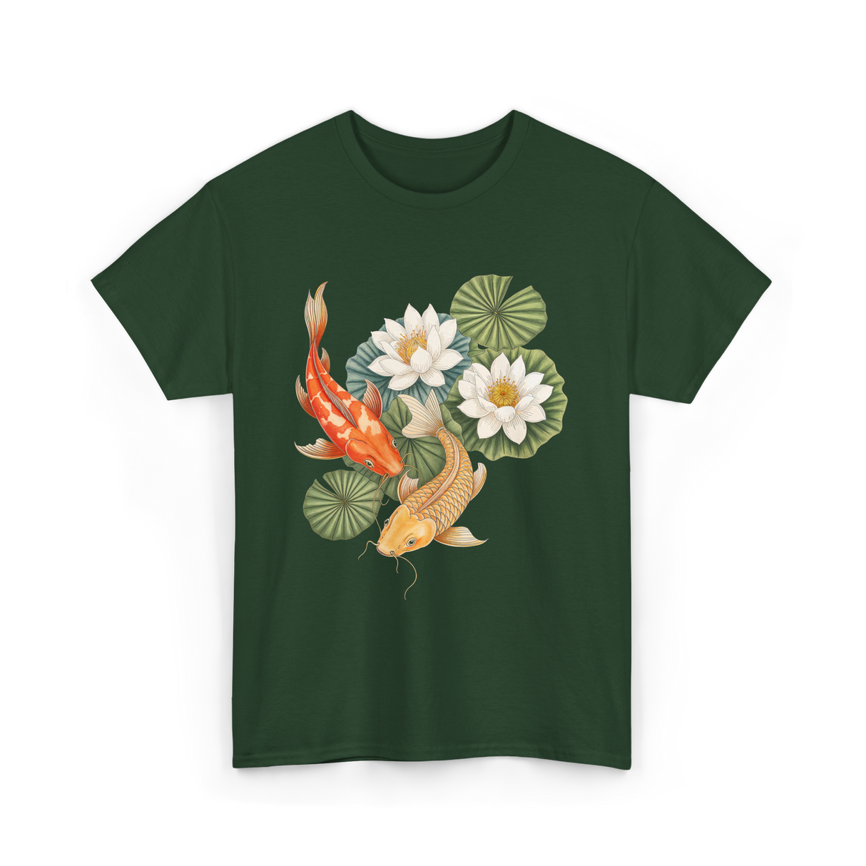 Koi Fish Lotus Pond Carp T-Shirt - Forest Green