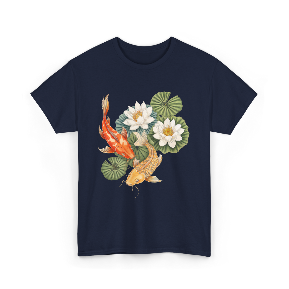 Koi Fish Lotus Pond Carp T-Shirt - Navy