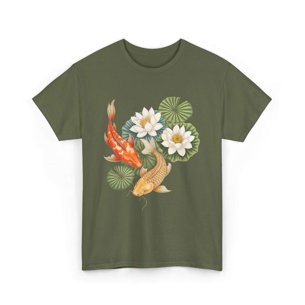 Koi Fish Lotus Pond Carp T-Shirt - Military Green