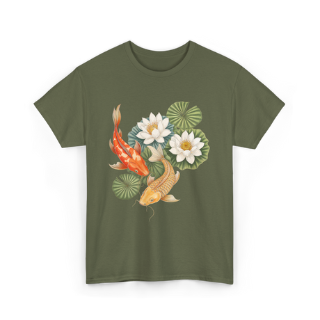 Koi Fish Lotus Pond Carp T-Shirt - Military Green