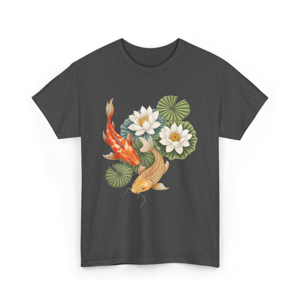 Koi Fish Lotus Pond Carp T-Shirt - Dark Heather