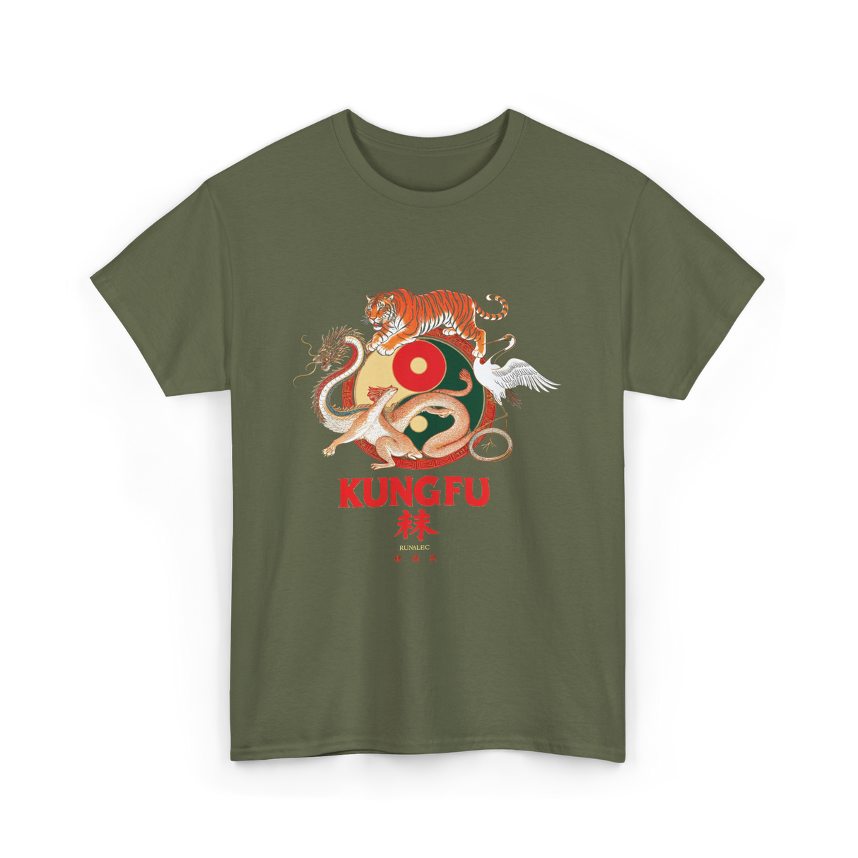 Kung Fu Five Animals Kungfu T-Shirt - Military Green