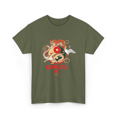 Kung Fu Five Animals Kungfu T-Shirt - Military Green