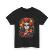 La Catrina Floral Sugar Skull T-Shirt - Black