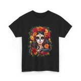 La Catrina Floral Sugar Skull T-Shirt - Black