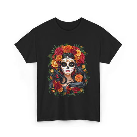 La Catrina Floral Sugar Skull T-Shirt - Black