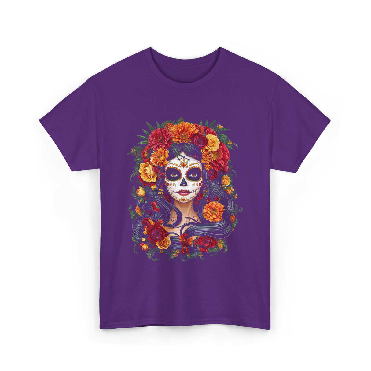 La Catrina Floral Sugar Skull T-Shirt - Purple