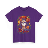 La Catrina Floral Sugar Skull T-Shirt - Purple