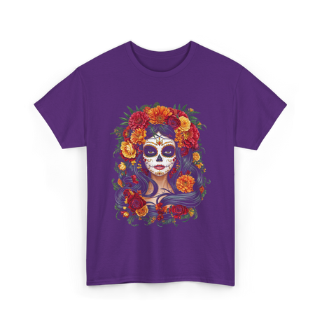 La Catrina Floral Sugar Skull T-Shirt - Purple