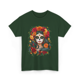 La Catrina Floral Sugar Skull T-Shirt - Forest Green