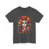 La Catrina Floral Sugar Skull T-Shirt - Dark Heather