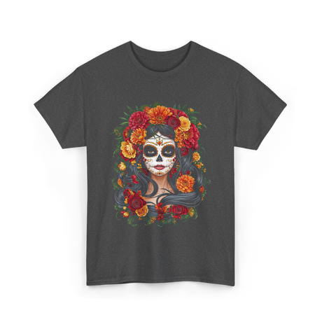 La Catrina Floral Sugar Skull T-Shirt - Dark Heather