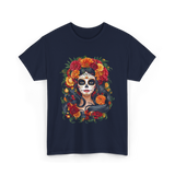 La Catrina Floral Sugar Skull T-Shirt - Navy