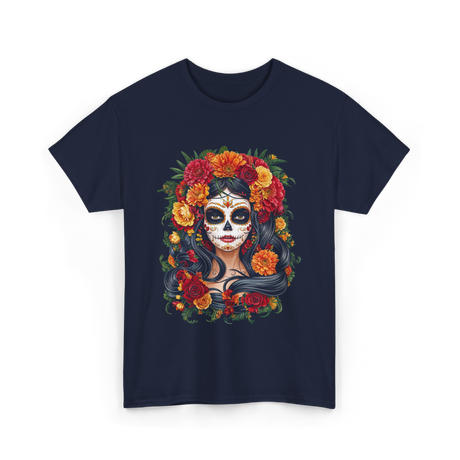 La Catrina Floral Sugar Skull T-Shirt - Navy