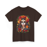 La Catrina Floral Sugar Skull T-Shirt - Dark Chocolate