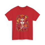 La Catrina Floral Sugar Skull T-Shirt - Red