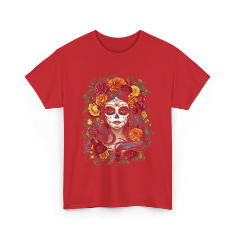 La Catrina Floral Sugar Skull T-Shirt - Red