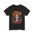 La Catrina Sugar Skull Floral T-Shirt - Black