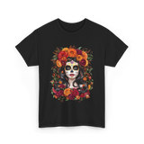 La Catrina Sugar Skull Floral T-Shirt - Black