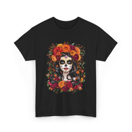 La Catrina Sugar Skull Floral T-Shirt - Black