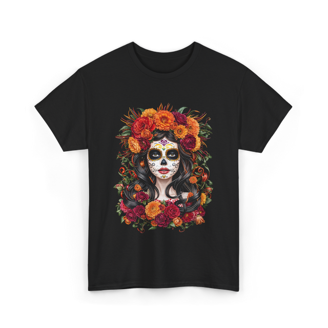 La Catrina Sugar Skull Floral T-Shirt - Black