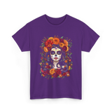 La Catrina Sugar Skull Floral T-Shirt - Purple