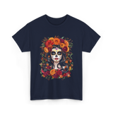 La Catrina Sugar Skull Floral T-Shirt - Navy