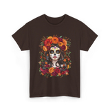 La Catrina Sugar Skull Floral T-Shirt - Dark Chocolate