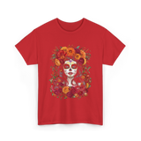 La Catrina Sugar Skull Floral T-Shirt - Red