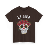 La Jefa Sugar Skull Dia De Los Muertos T-Shirt - Dark Chocolate