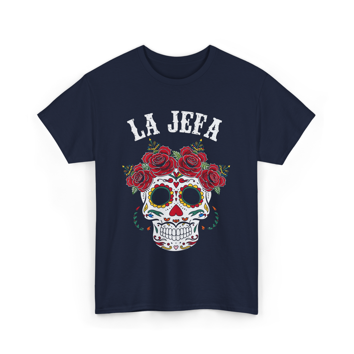 La Jefa Sugar Skull Dia De Los Muertos T-Shirt - Navy