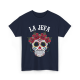 La Jefa Sugar Skull Dia De Los Muertos T-Shirt - Navy