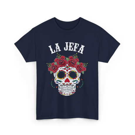 La Jefa Sugar Skull Dia De Los Muertos T-Shirt - Navy