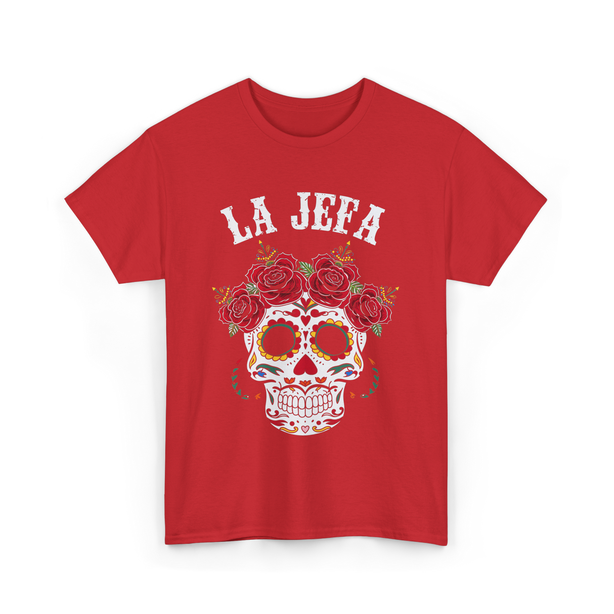 La Jefa Sugar Skull Dia De Los Muertos T-Shirt - Red