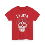 La Jefa Sugar Skull Dia De Los Muertos T-Shirt - Red