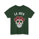 La Jefa Sugar Skull Dia De Los Muertos T-Shirt - Forest Green