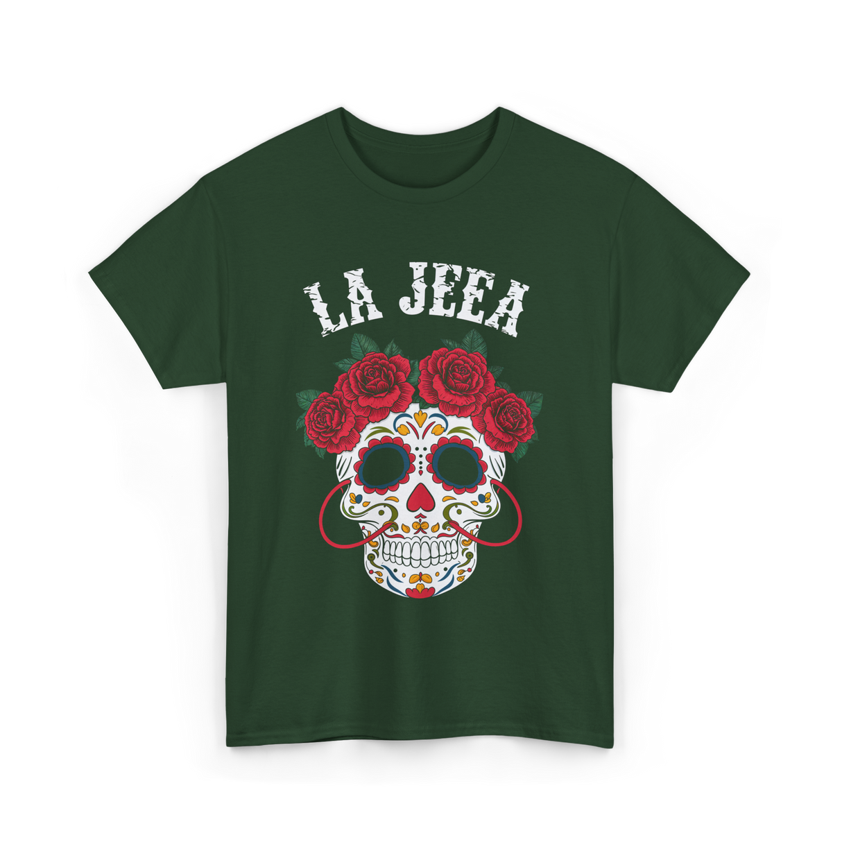 La Jefa Sugar Skull Mexican T-Shirt - Forest Green