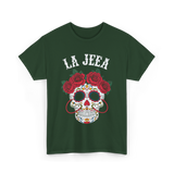 La Jefa Sugar Skull Mexican T-Shirt - Forest Green