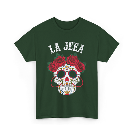 La Jefa Sugar Skull Mexican T-Shirt - Forest Green