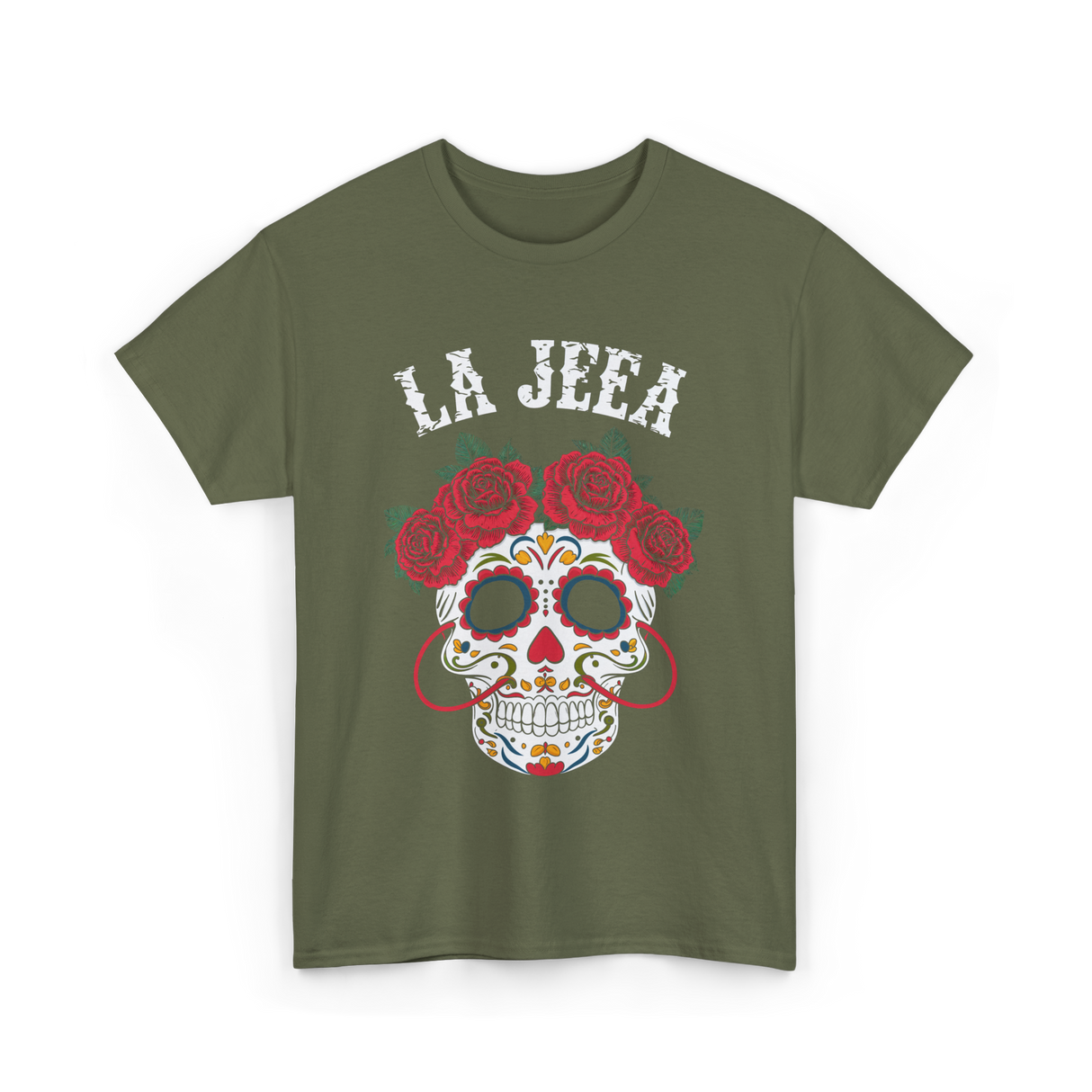 La Jefa Sugar Skull Mexican T-Shirt - Military Green