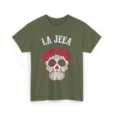 La Jefa Sugar Skull Mexican T-Shirt - Military Green