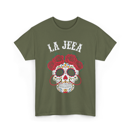 La Jefa Sugar Skull Mexican T-Shirt - Military Green