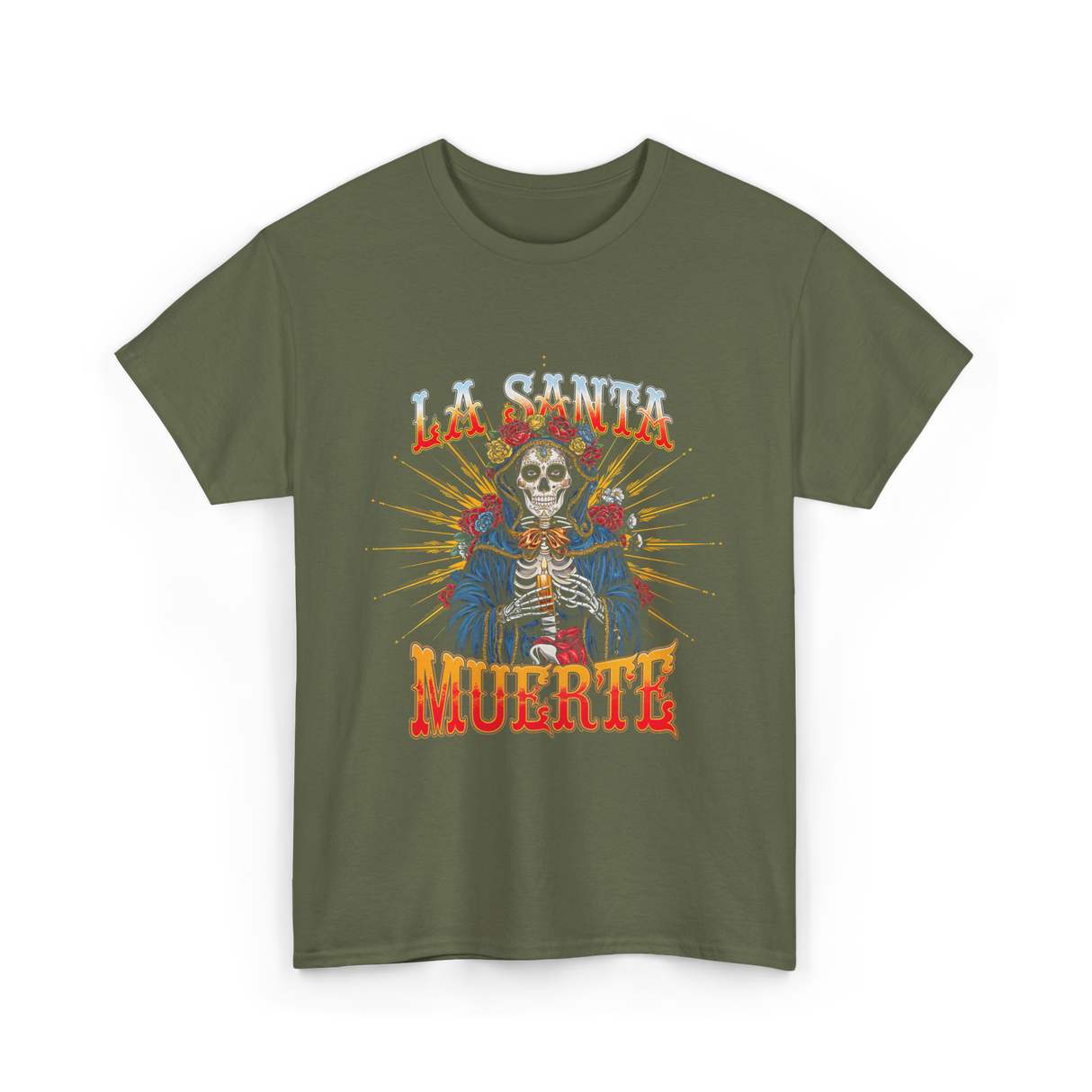 La Santa Muerte Skull Art T-Shirt - Military Green