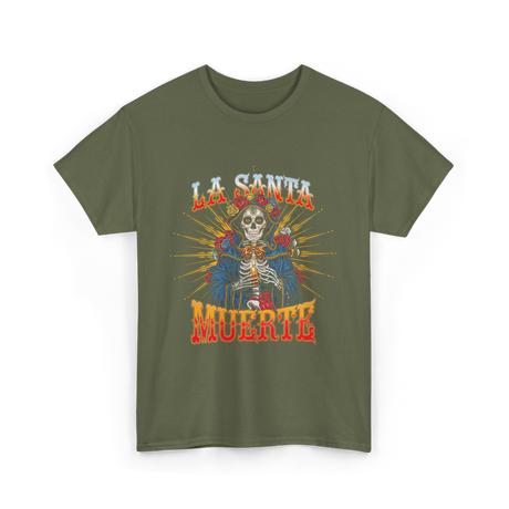 La Santa Muerte Skull Art T-Shirt - Military Green