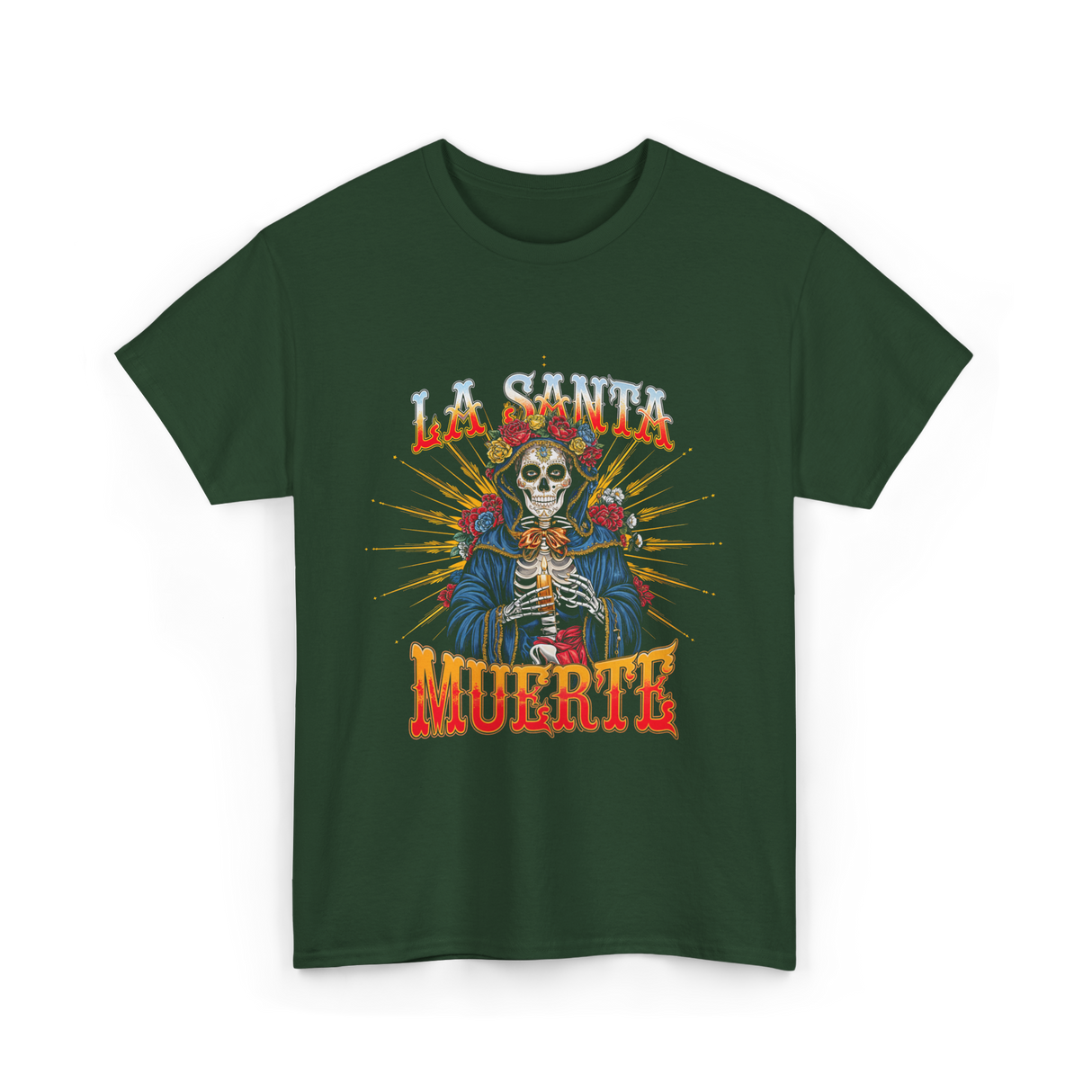 La Santa Muerte Skull Art T-Shirt - Forest Green